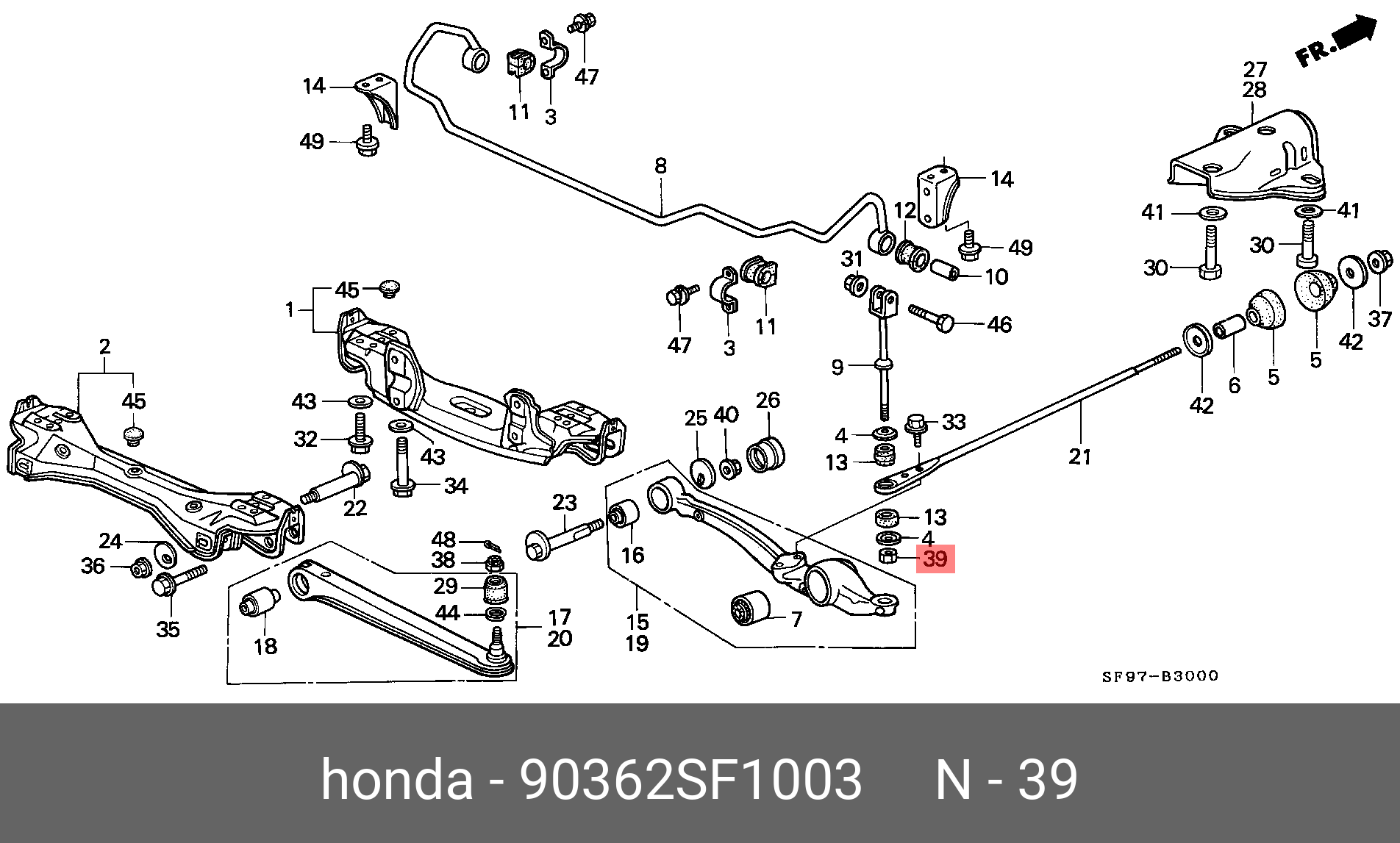 Тяга стабилизатора передняя - Honda 90362-SF1-003