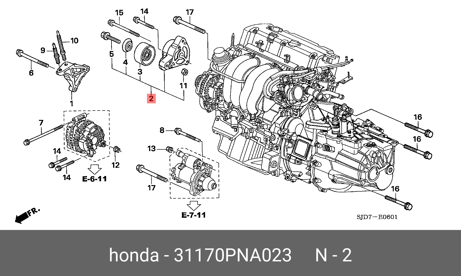 Ролик ремня генератора - Honda 31170-PNA-023