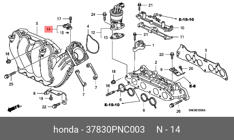 Датчик, давление во впускном газопроводе - Honda 37830-PNC-003