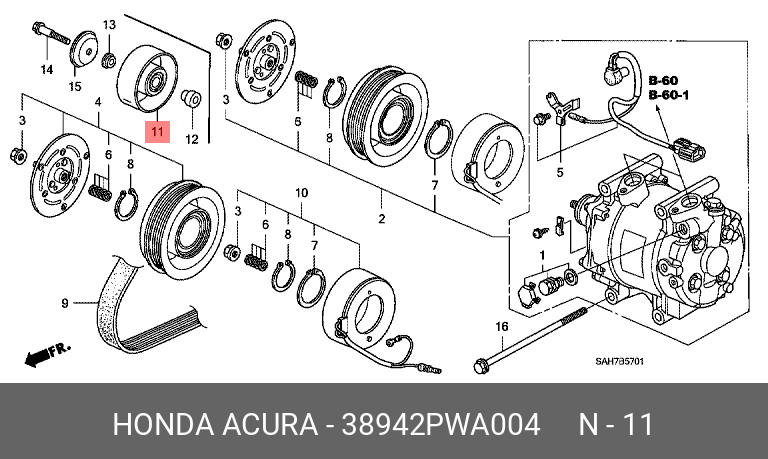 Ролик обводной приводного ремня - Honda 38942PWA004