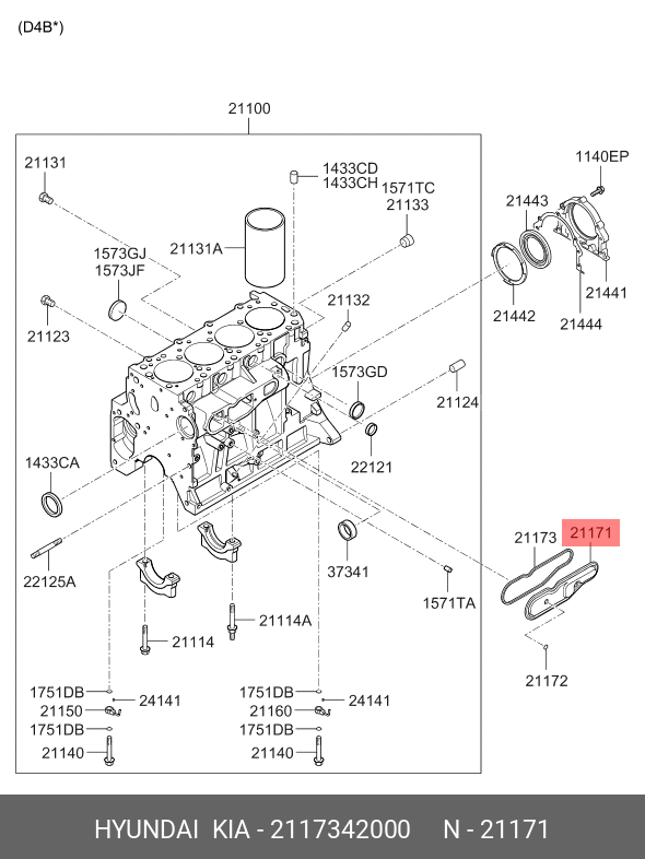 Боковая прокладка блока цилиндров - Hyundai/Kia 2117342000
