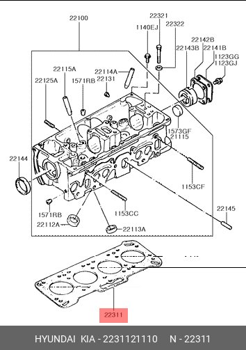 Прокладка, головка цилиндра - Hyundai/Kia 2231121110
