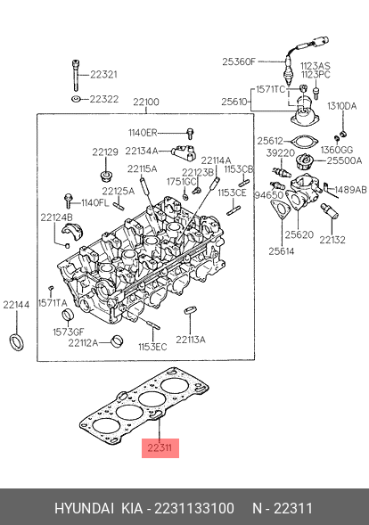 Прокладка, головка цилиндра - Hyundai/Kia 2231133100