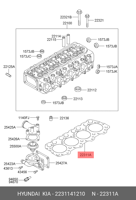 Прокладка головки блока цилиндров - Hyundai/Kia 2231141210