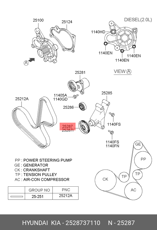 Паразитный / ведущий ролик, поликлиновой ремень - Hyundai/Kia 2528737110