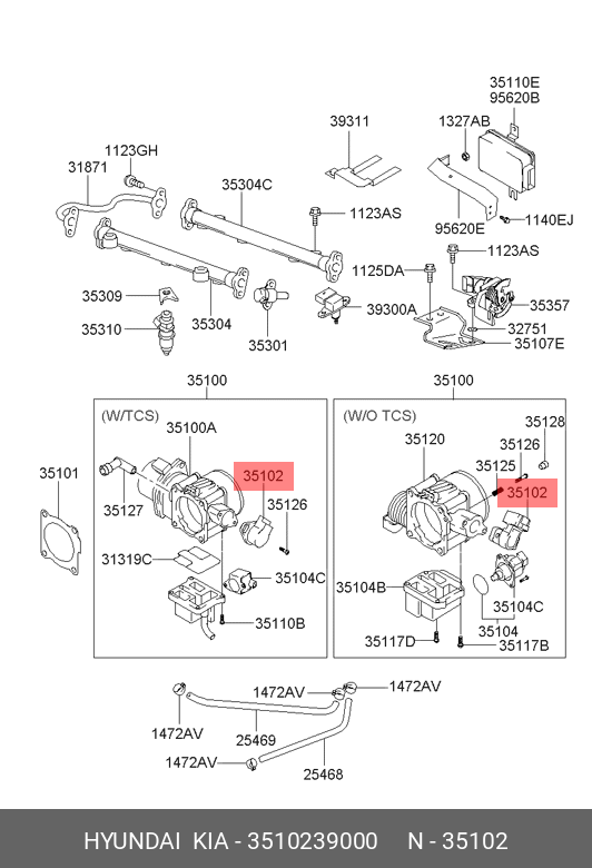 Датчик положения дроссельной заслонки - Hyundai/Kia 3510239000