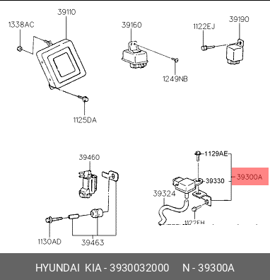Датчик расхода воздуха - Hyundai/Kia 3930032000