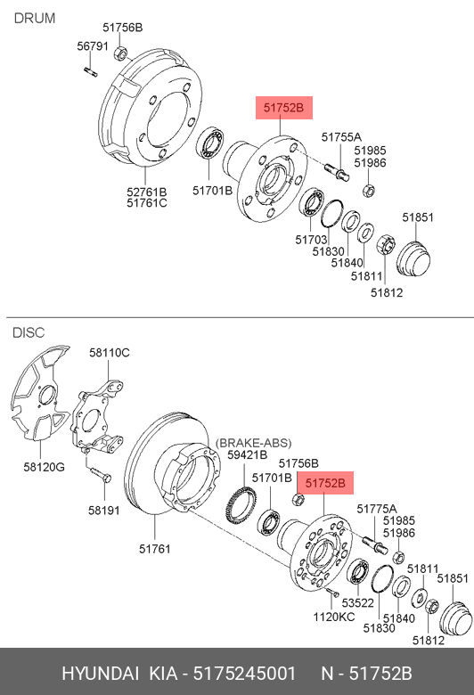 Ступица колеса - Hyundai/Kia 5175245001