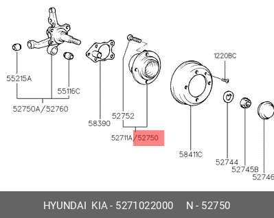 Комплект подшипника ступицы колеса | зад лев | - Hyundai/Kia 5271022000