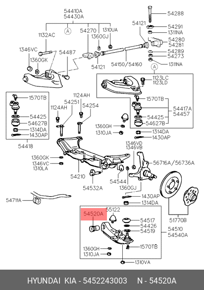Сайлентблок рычага подвески | перед | - Hyundai/Kia 5452243003