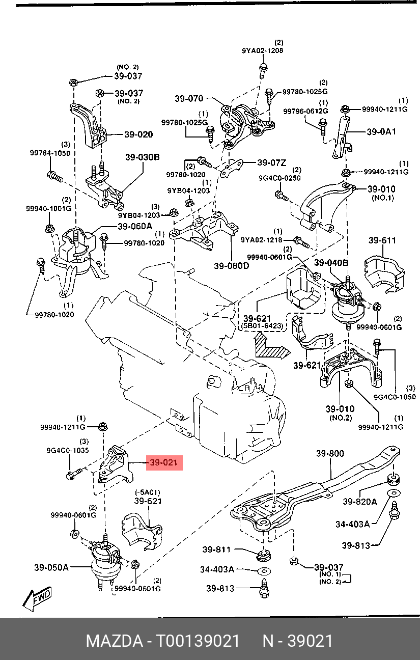 Опора двигателя кронштейн - Mazda T001-39-021