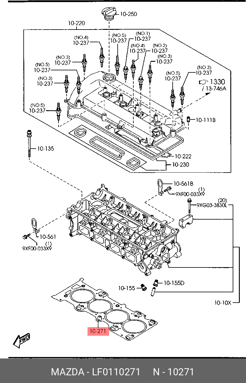 Прокладка головки блока цилиндров - Mazda LF01-10-271