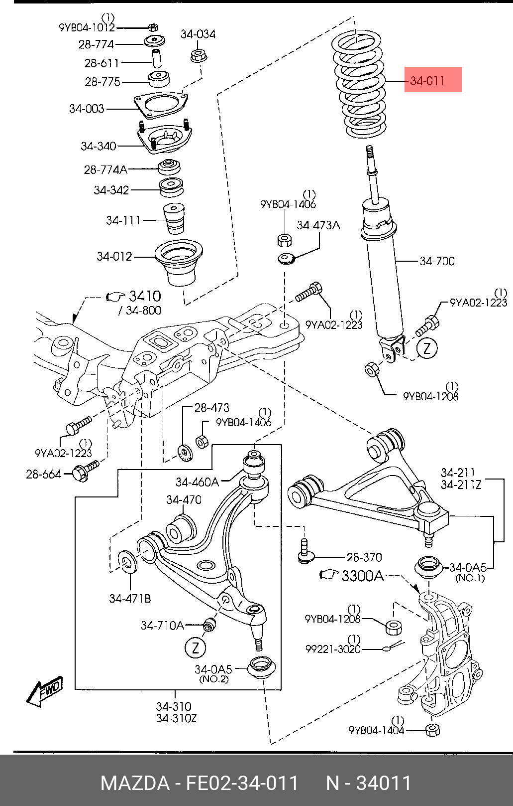 Пружина ходовой части | перед | - Mazda FE02-34-011