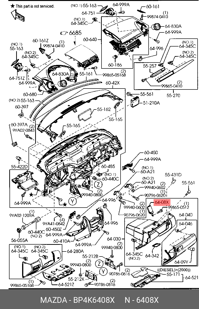 Лифт перчаточного ящика - Mazda BP4K-64-08X