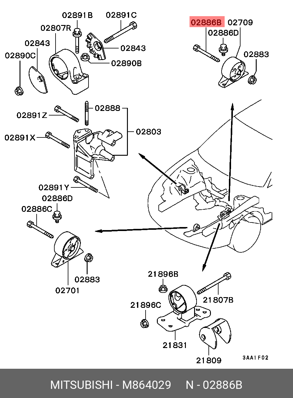Болт тяги опоры ДВС - Mitsubishi M864029