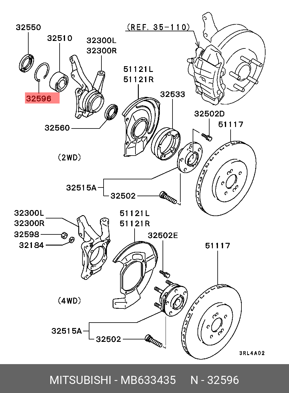 Комплект подшипника ступицы колеса - Mitsubishi MB633435