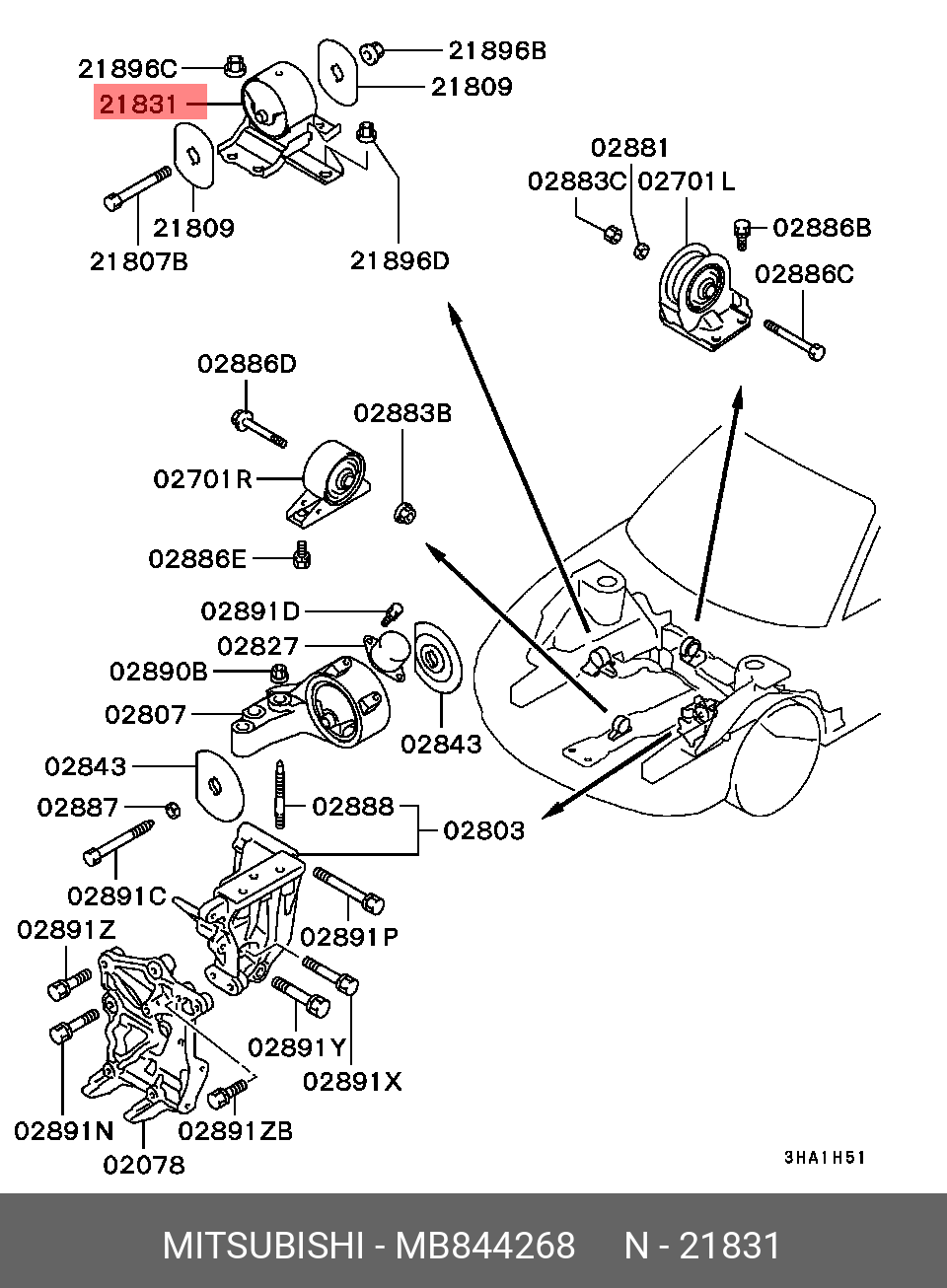 Подушка двигателя - Mitsubishi MB844268