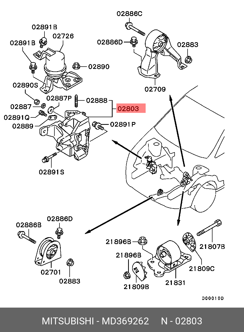 Кронштейн передней опоры двигателя cs - Mitsubishi MD369262
