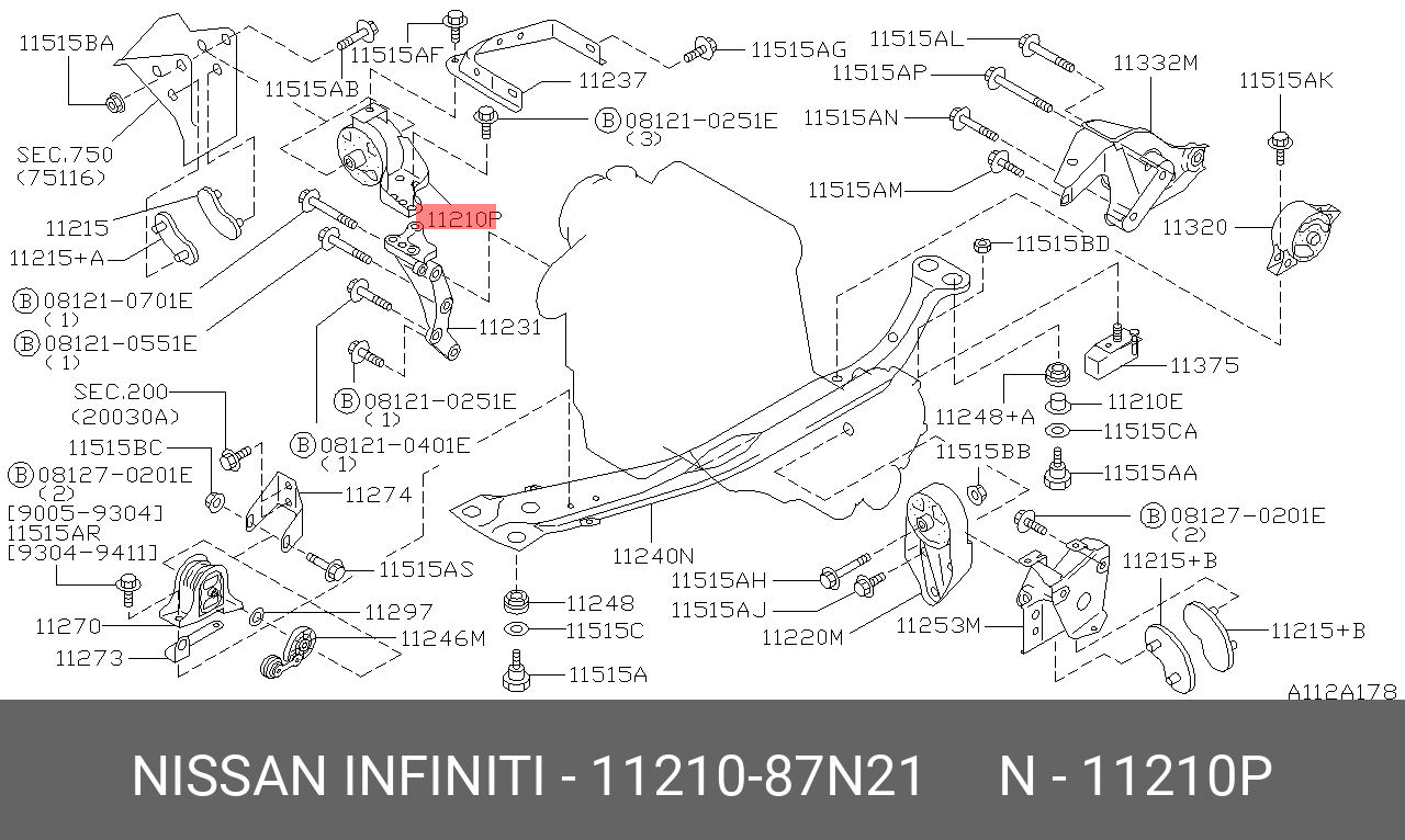 Подушка двигателя | прав | - Nissan 11210-87N21