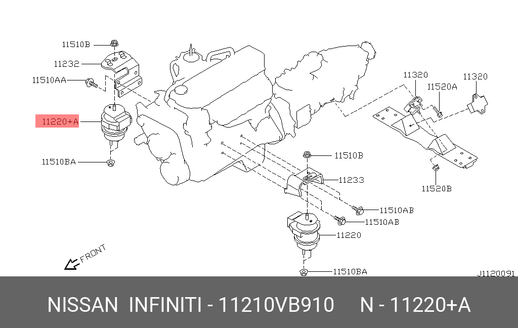 Подушка двигателя | прав | - Nissan 11210-VB910