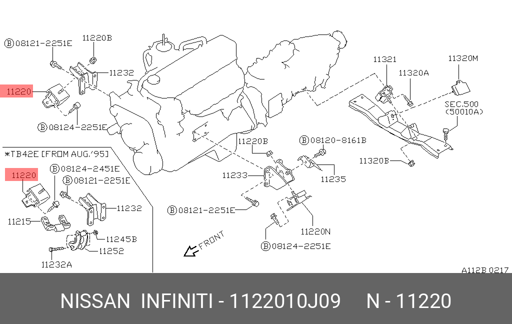 Подушка двигателя передняя | перед | - Nissan 11220-10J09