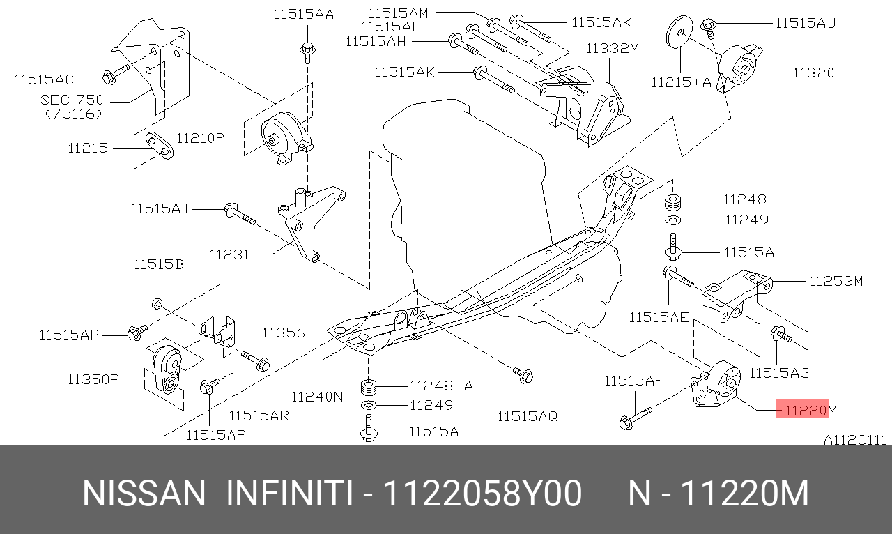 Подушка двигателя передняя левая без кронштейна - Nissan 11220-58Y00