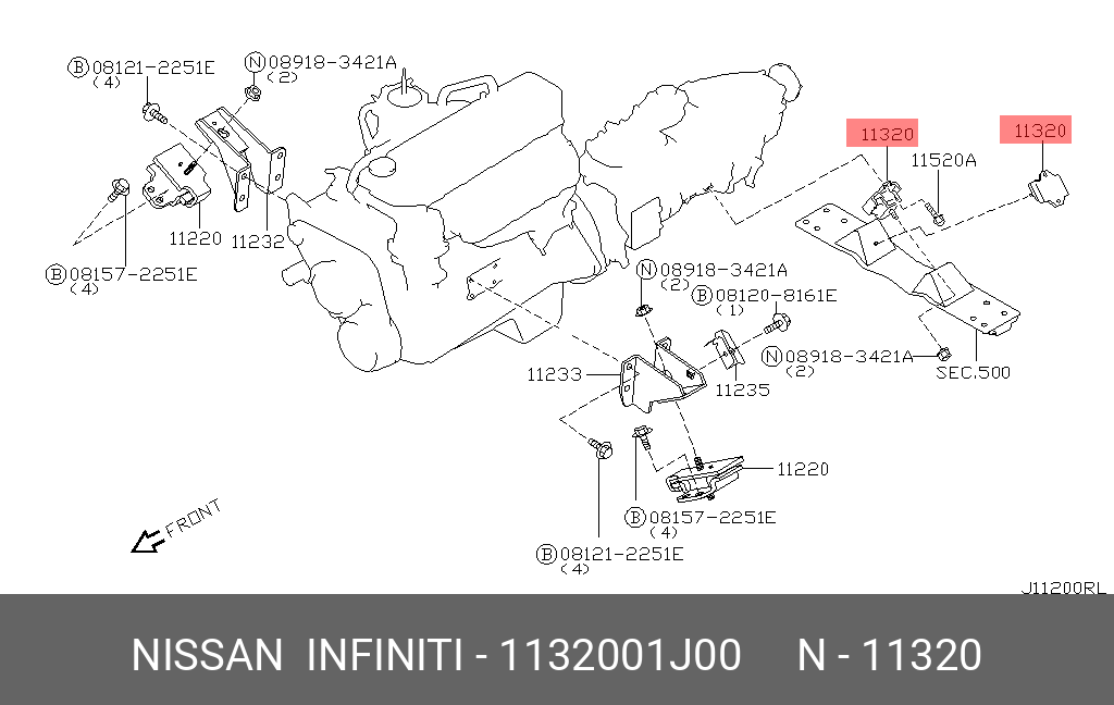 Подушка двигателя | зад | - Nissan 11320-01J00