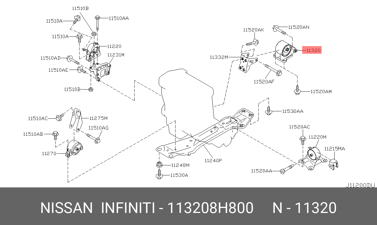 Подушка двигателя | зад | - Nissan 11320-8H800