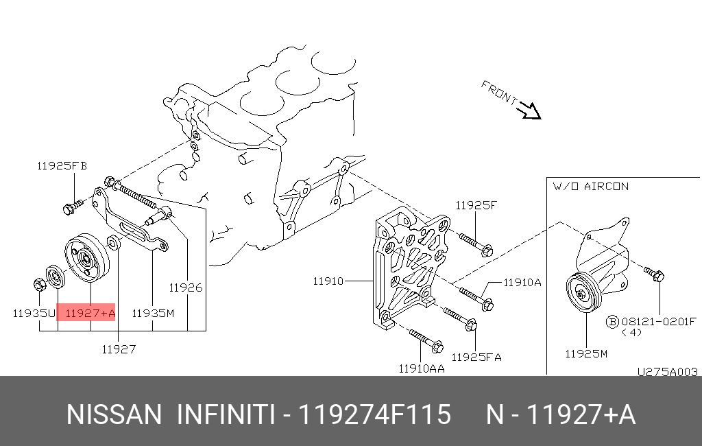 Ролик приводного ремня - Nissan 11927-4F115