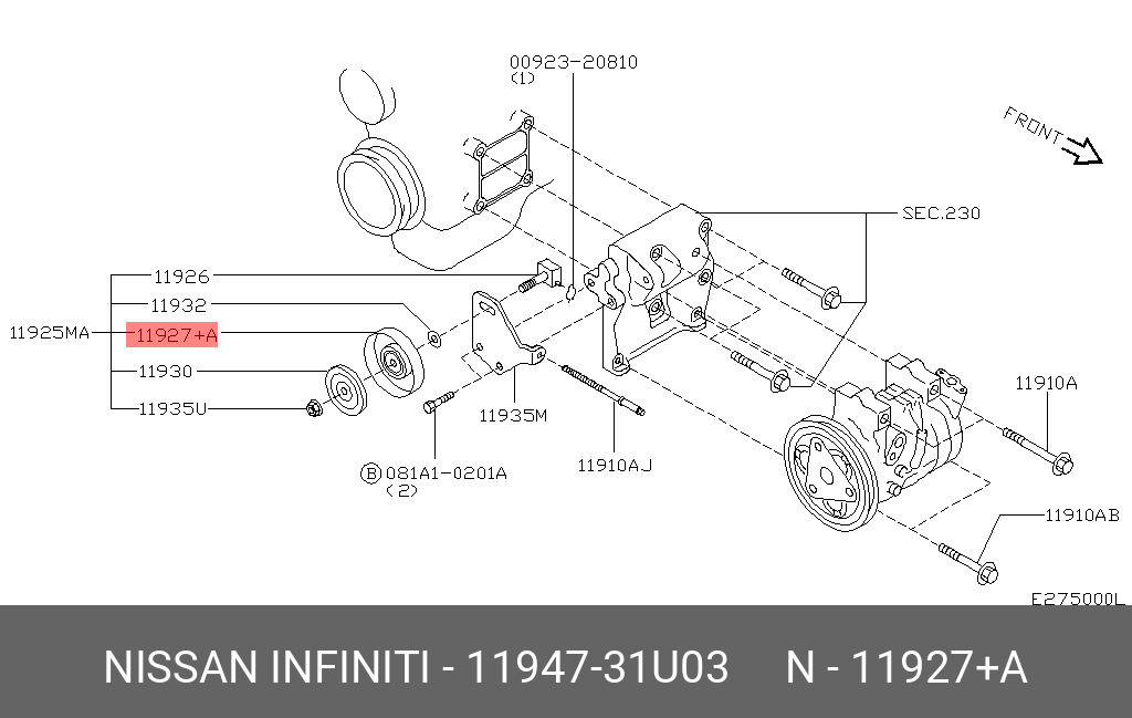 Ролик натяжной приводного ремня - Nissan 11947-31U03