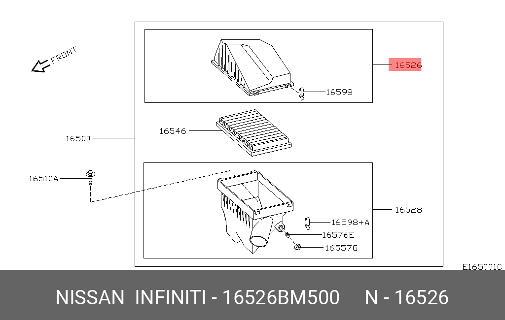 Корпус возд фильтра - Nissan 16526-BM500