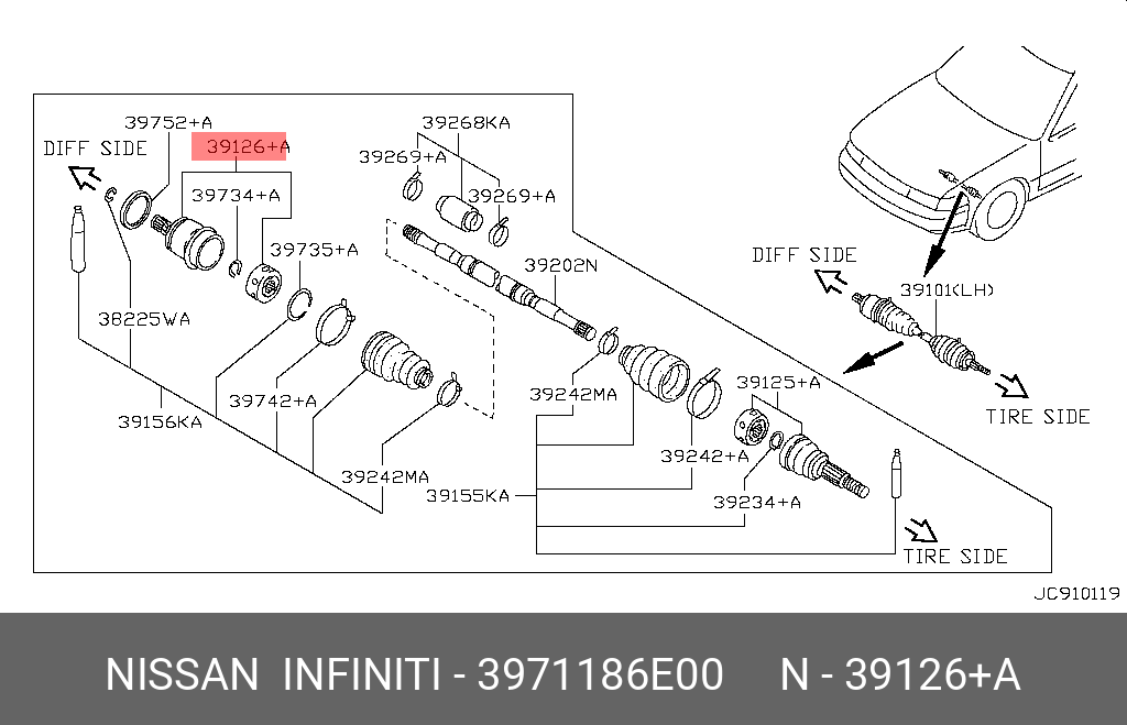 Шрус внутренний | перед лев | - Nissan 39711-86E00
