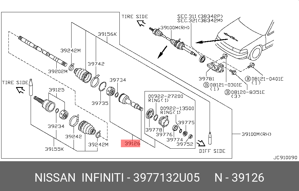 Шрус внутренний | перед прав | - Nissan 39771-32U05