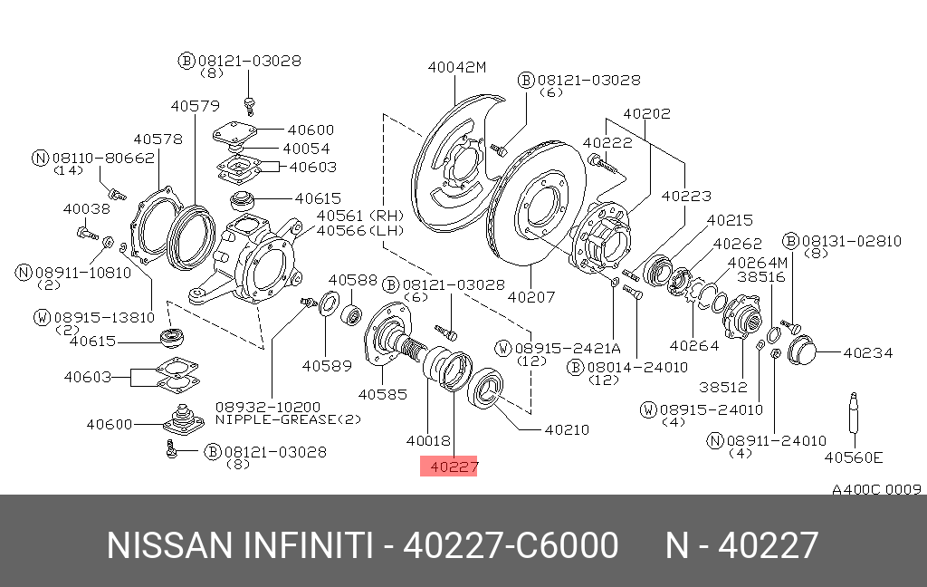 Комплект подшипника ступицы колеса - Nissan 40227-C6000