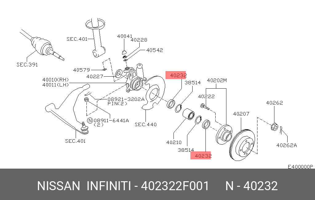 Комплект подшипника ступицы колеса | перед | - Nissan 40232-2F001