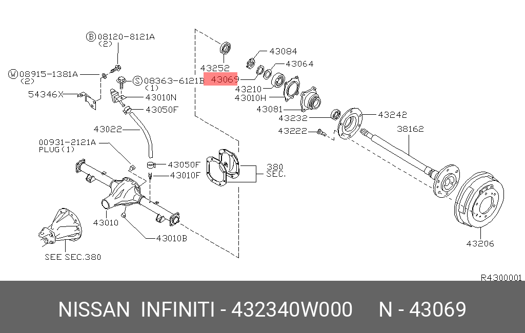 Комплект подшипника ступицы колеса - Nissan 43234-0W000