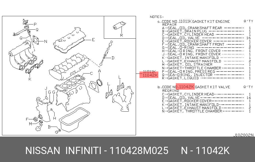 Комплект прокладок головки блока цилиндров - Nissan 11042-8M025
