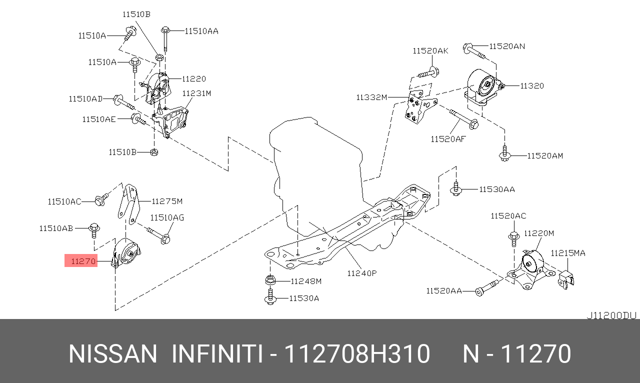 Подушка двигателя | перед прав | - Nissan 11270-8H310