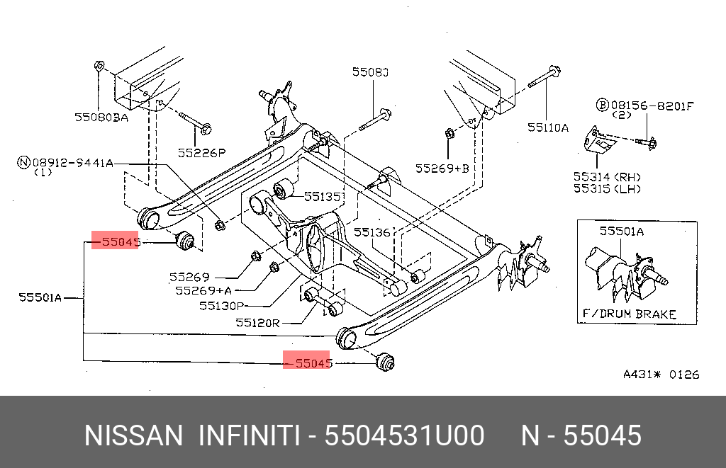 Сайлентблок балки моста  - Nissan 55045-31U00