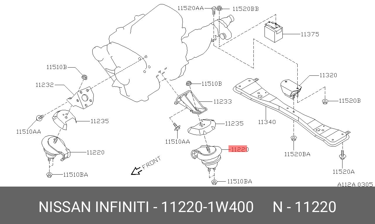 Подушка двигателя - Nissan 11220-1W400