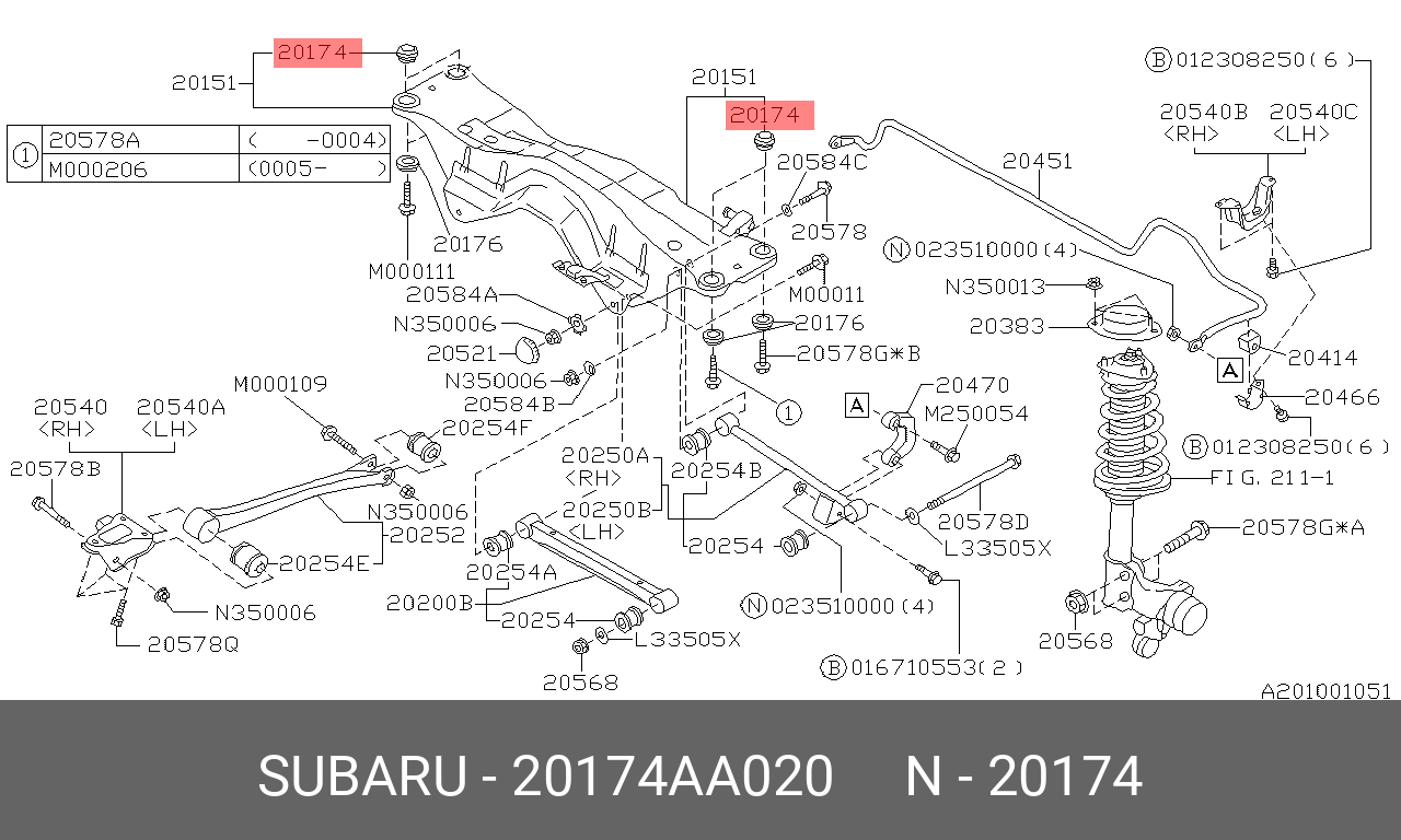 Сайлентблок рычага подвески | зад | - Subaru 20174AA020
