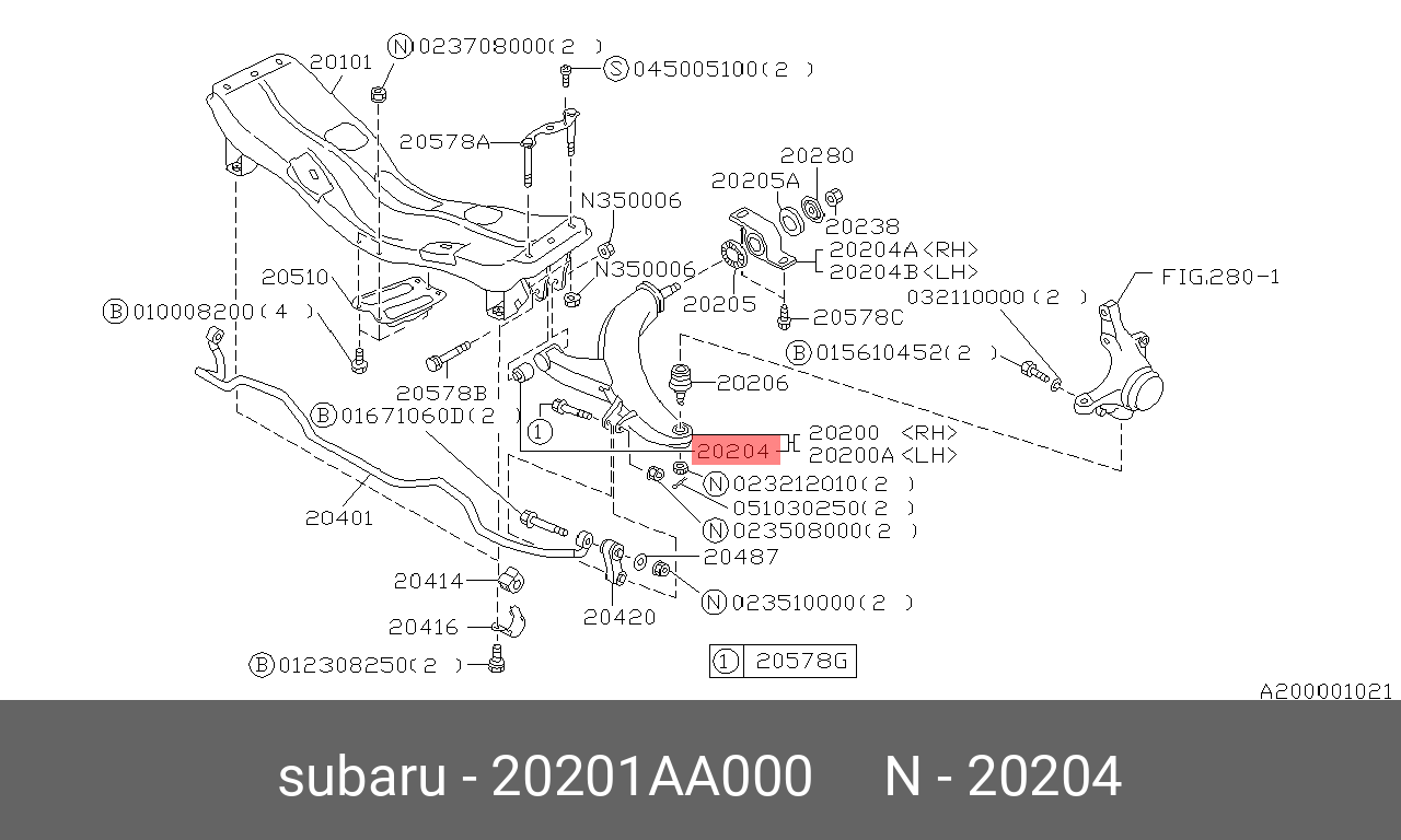 Сайлентблок рычага подвески | перед | - Subaru 20201-AA000