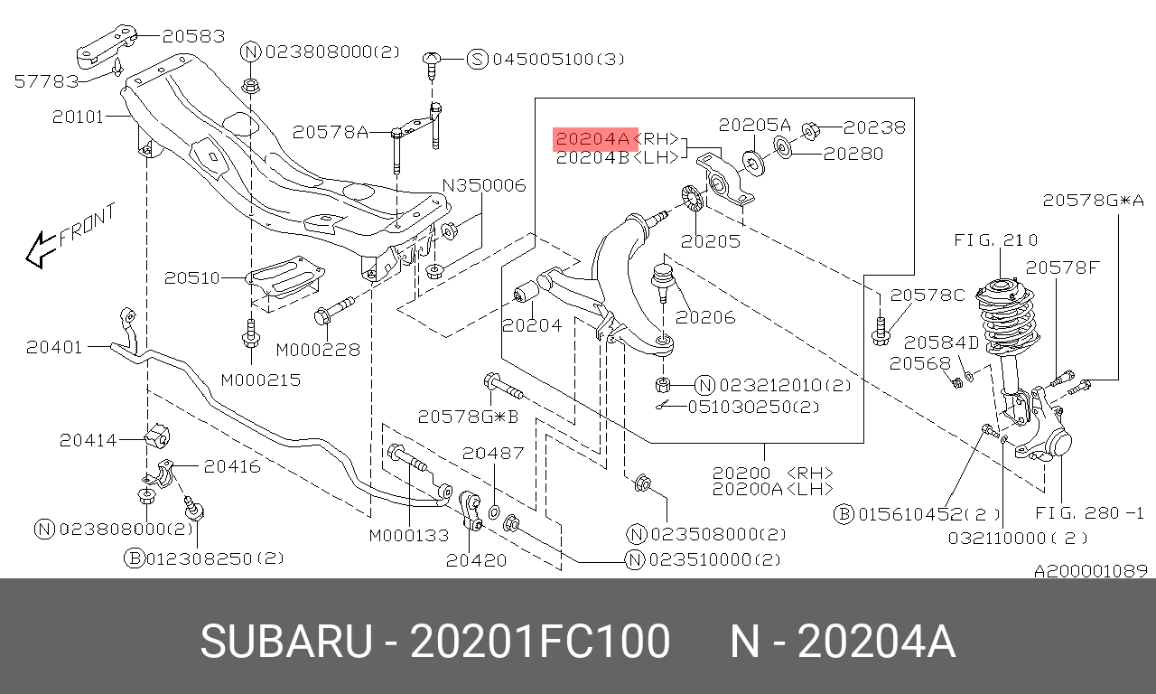 Сайлентблок рычага подвески | перед прав | - Subaru 20201FC100