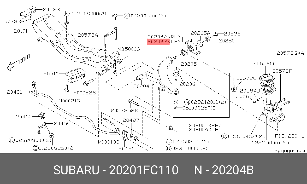 Сайлентблок рычага подвески | перед лев | - Subaru 20201FC110