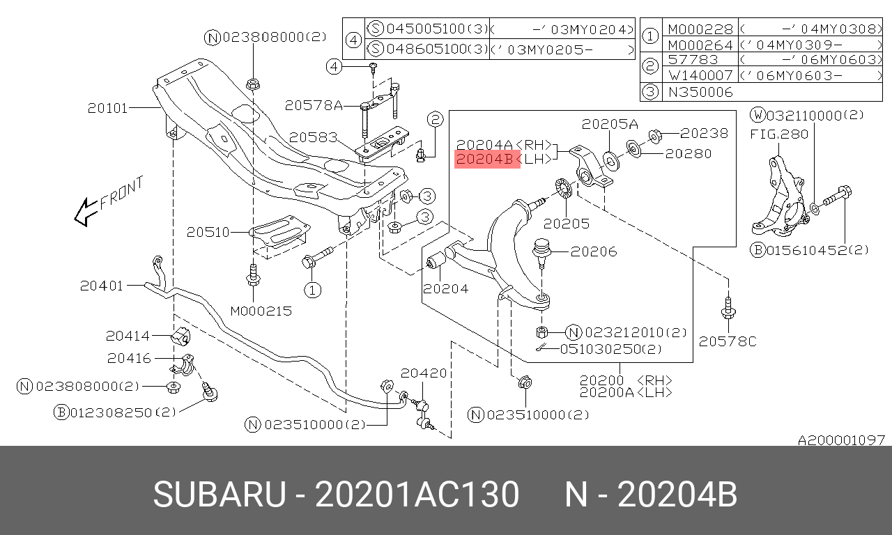 Сайлентблок рычага подвески | перед прав | - Subaru 20201-AC130