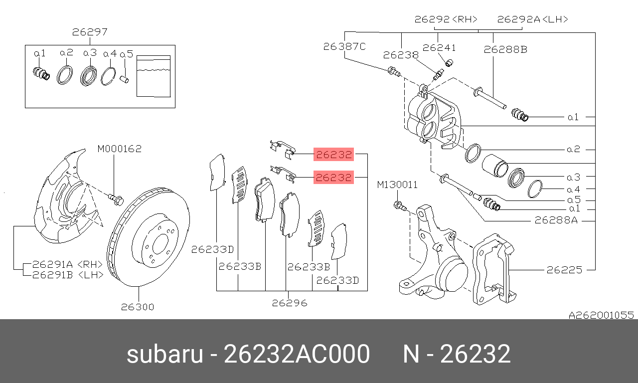 Скоба колодок дискового тормоза | перед | - Subaru 26232AC000