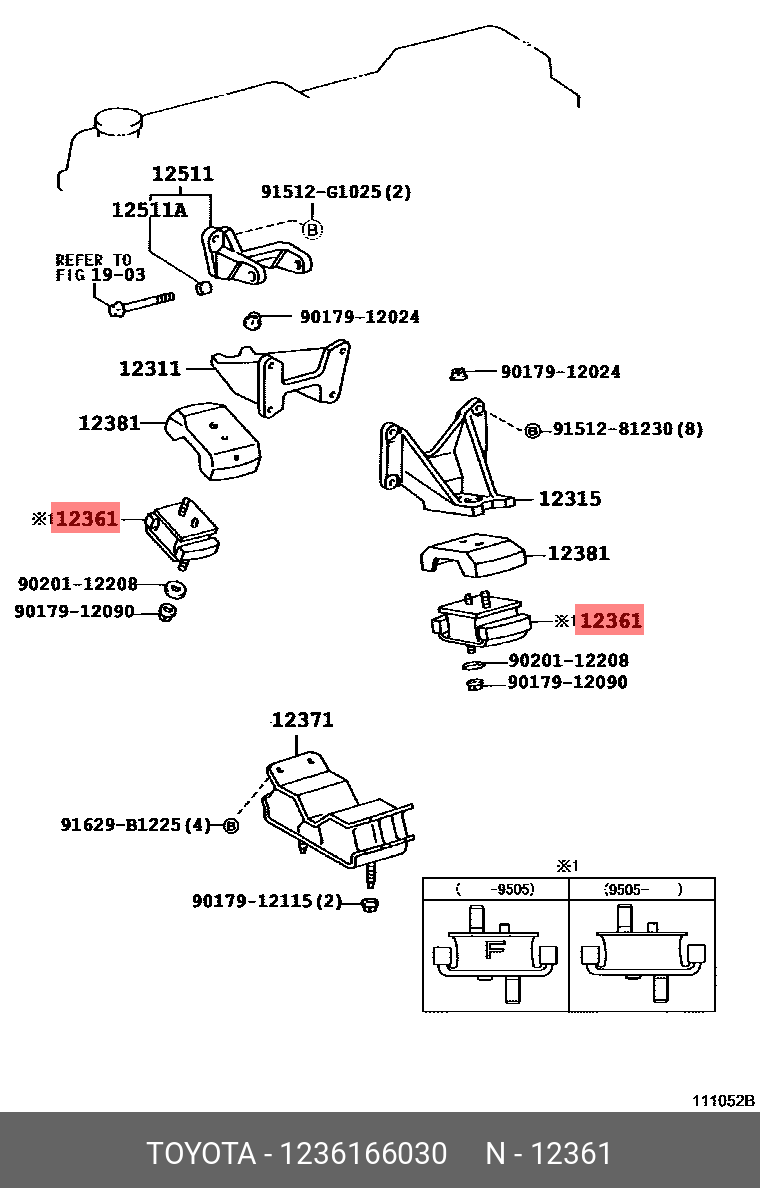 Подушка двигателя - Toyota 12361-66030