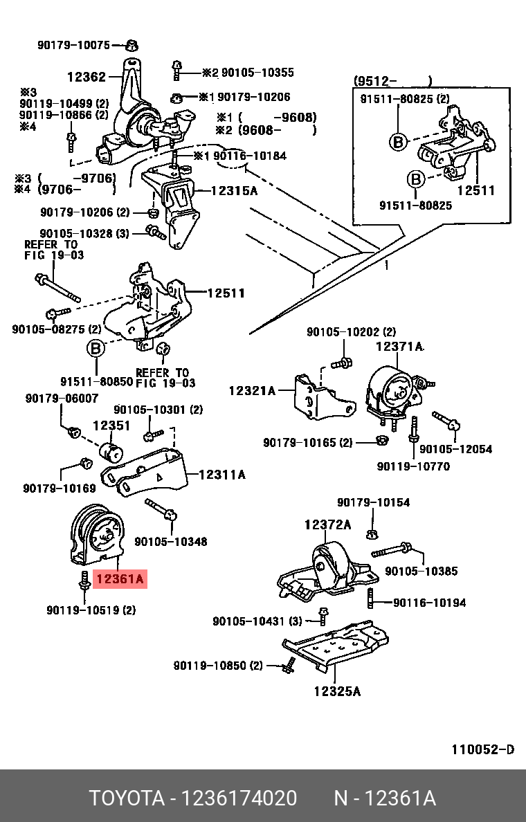 Подушка двигателя - Toyota 12361-74020