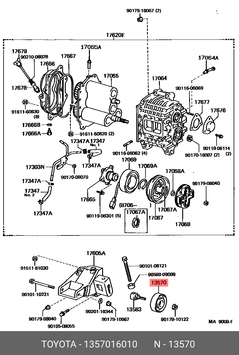 Ролик приводного ремня - Toyota 13570-16010