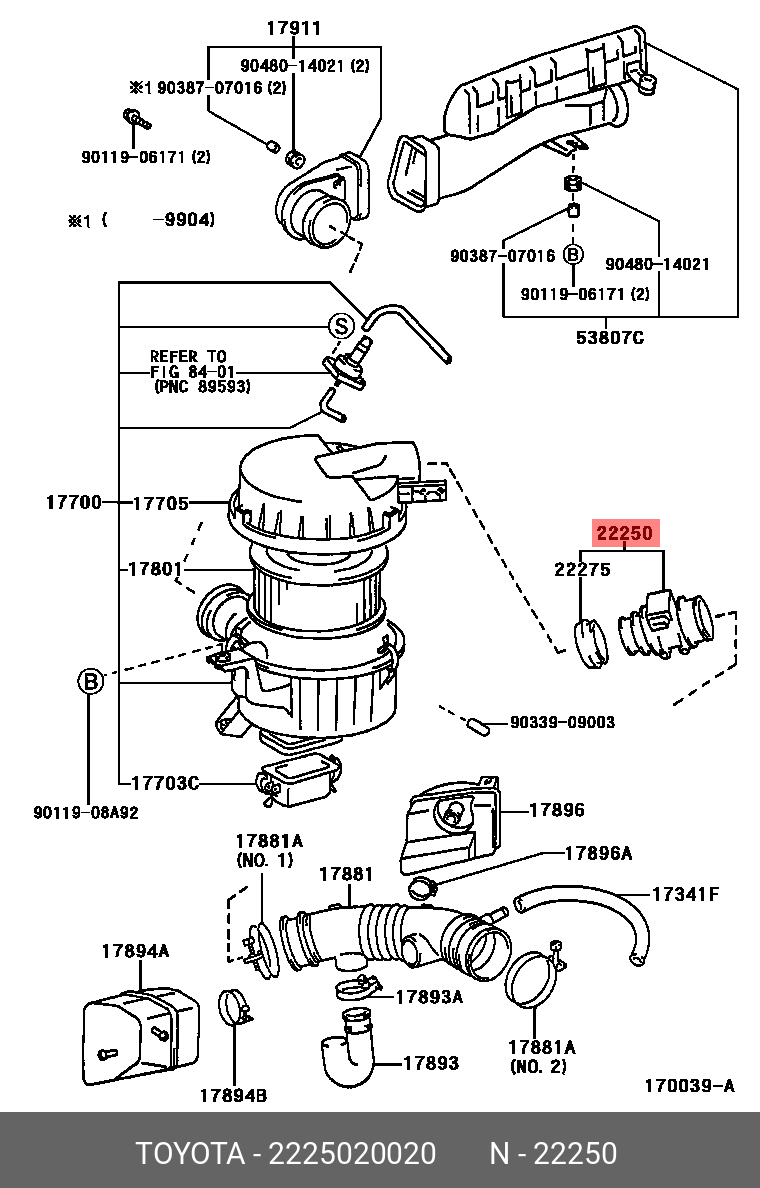 Расходомер воздуха - Toyota 22250-20020